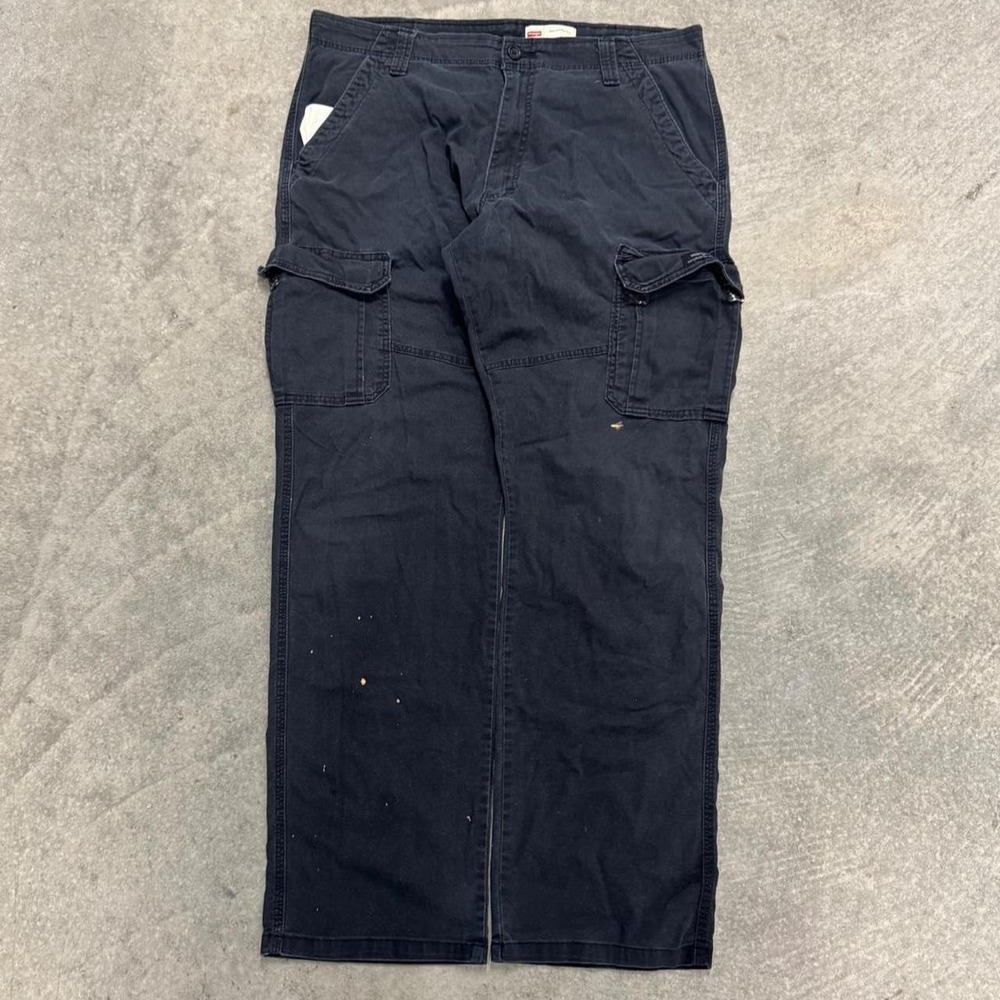 Men's Black Wrangler Cargo Pants Workwear Distressed Utility 36x30